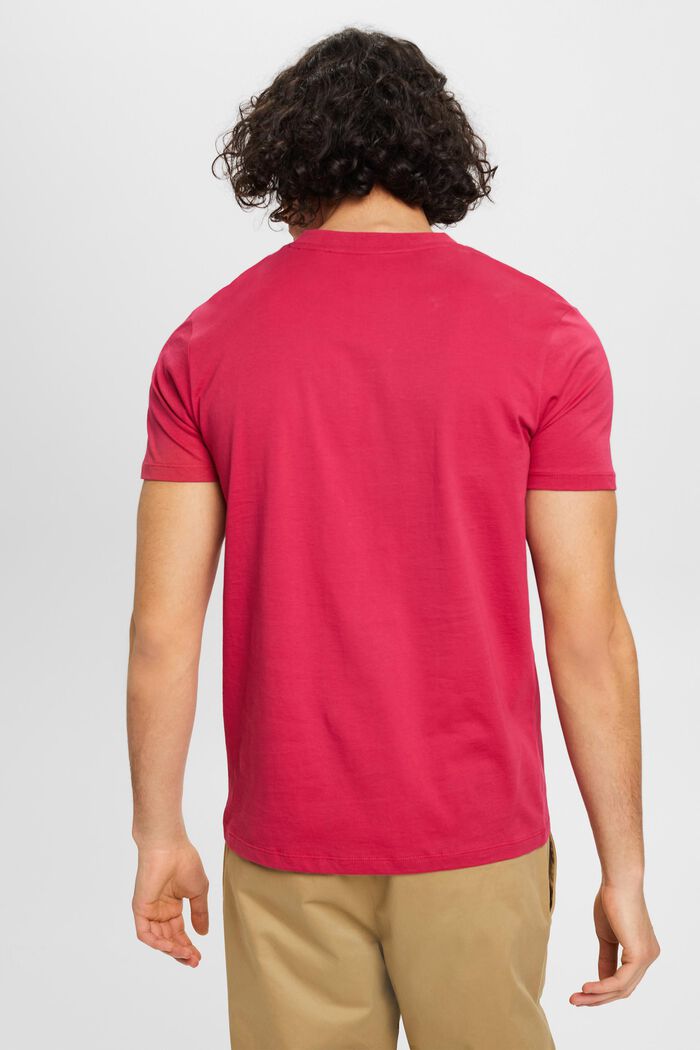 Camiseta entallada de algodón con cuello en pico, DARK PINK, detail image number 3