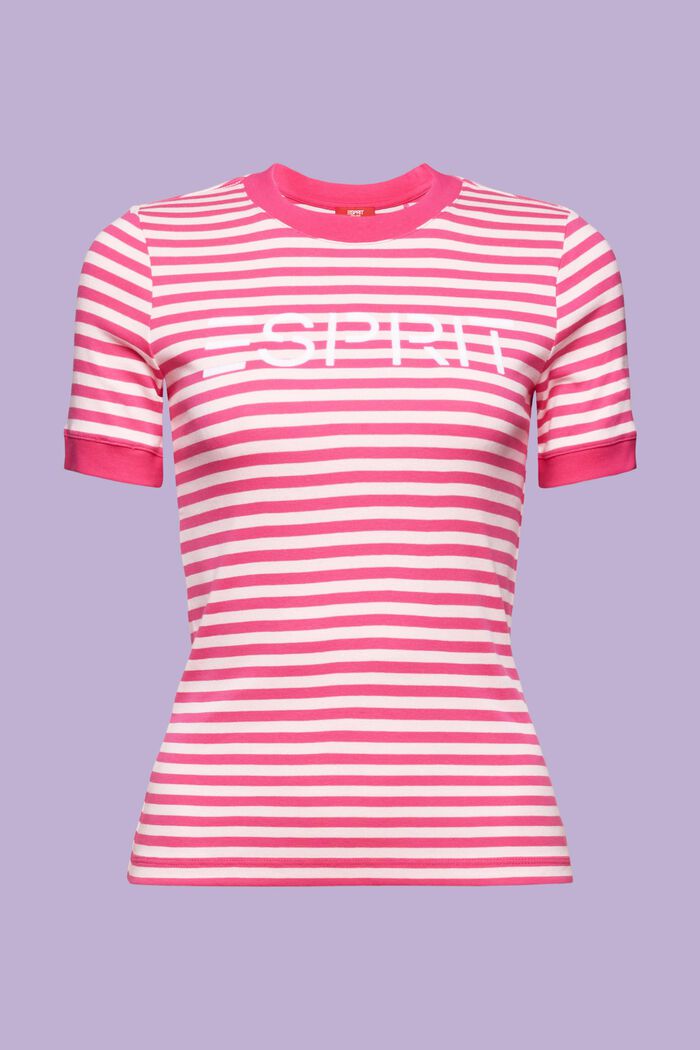Camiseta de algodón con logotipo a rayas, PINK FUCHSIA, detail image number 6