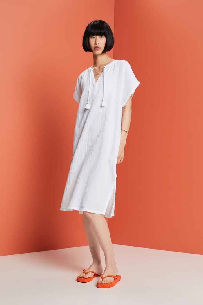 Vestido playero estilo túnica, 100% algodón, WHITE, detail image number 3