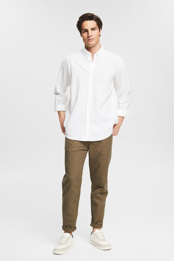 En mezcla de lino: camisa jaspeada, WHITE, detail image number 1