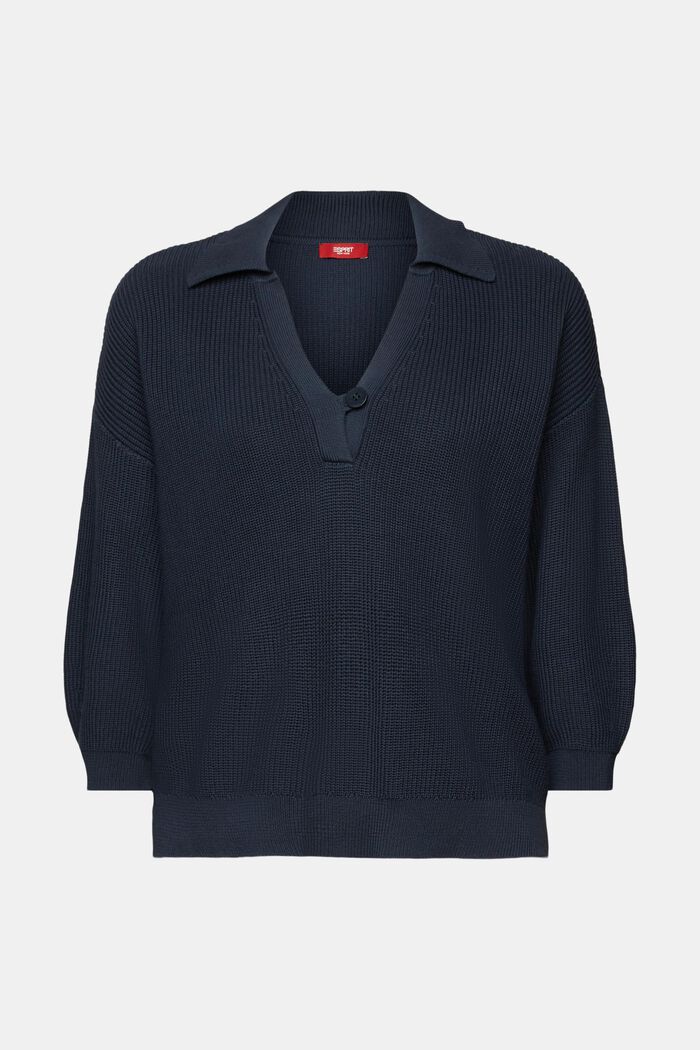 Jersey de punto con cuello de polo, 100% algodón, PETROL BLUE, detail image number 7