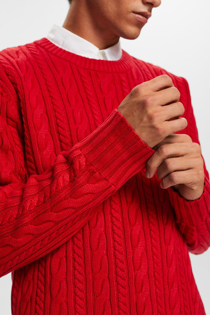 Jersey de punto trenzado con algodón, DARK RED, detail image number 1