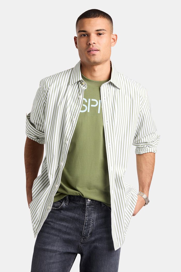 Camisa de popelina de algodón con diseño a rayas, LIGHT KHAKI, detail image number 0