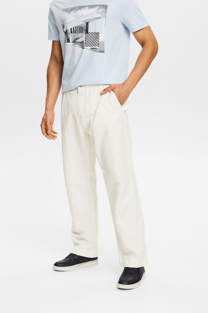 Pantalón Straight en lino y algodón, OFF WHITE, detail image number 0