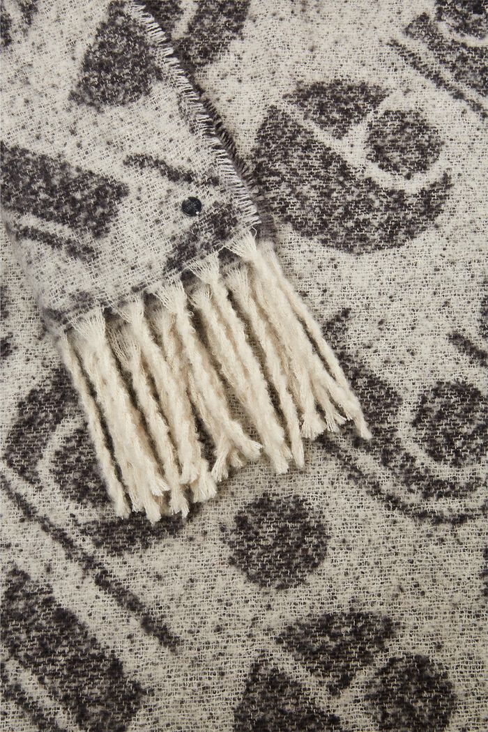 Bufanda de tejido reciclado con estampado y flecos, OFF WHITE, detail image number 1