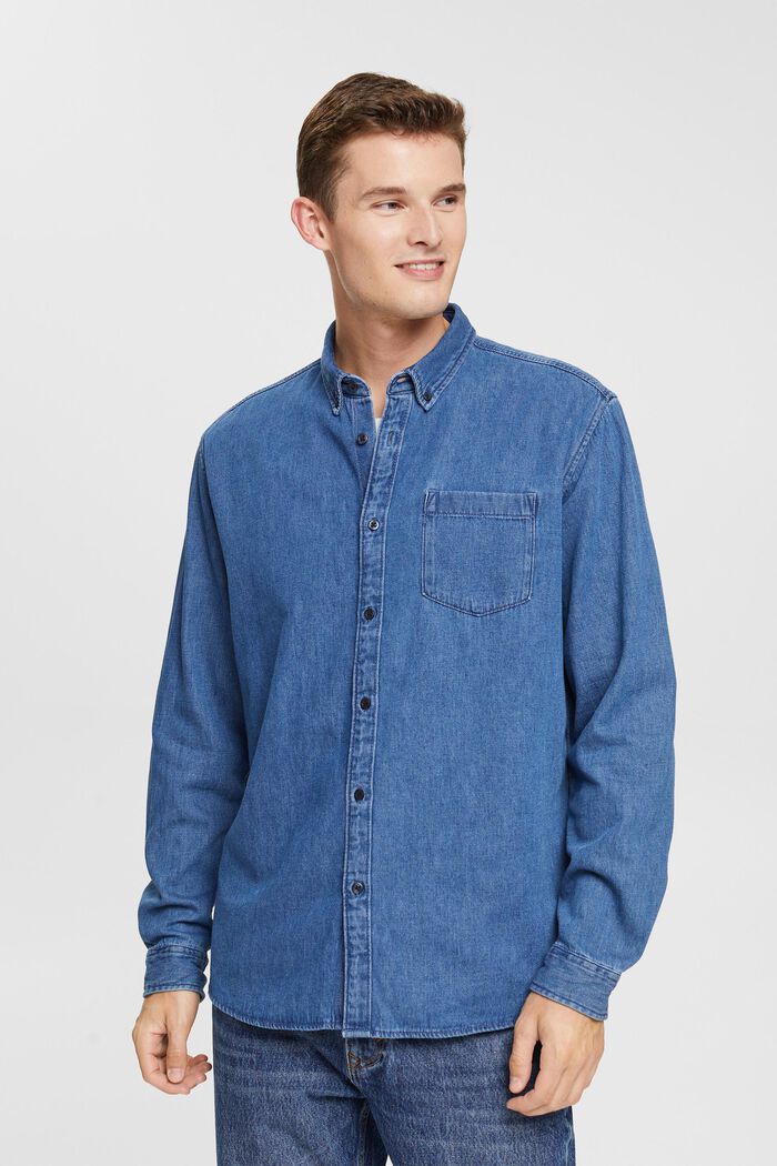 Camisa vaquera con bolsillo de parche, BLUE MEDIUM WASHED, detail image number 0