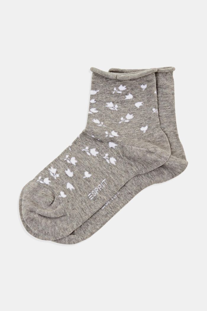 Pack de dos pares de calcetines cortos con diseño de flores, NEW LIGHT GREY, detail image number 0