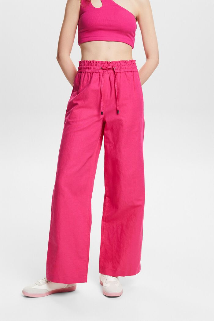 Pantalones de algodón y lino, PINK FUCHSIA, detail image number 0