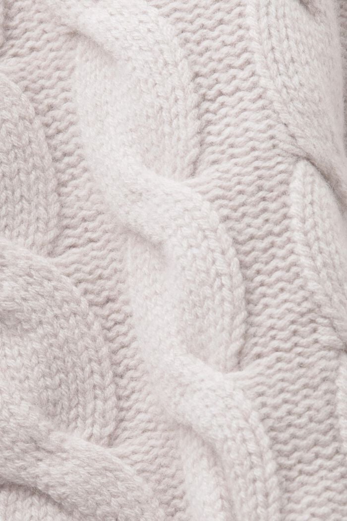 Jersey de punto trenzado de lana con cuello chal, LIGHT TAUPE, detail image number 5