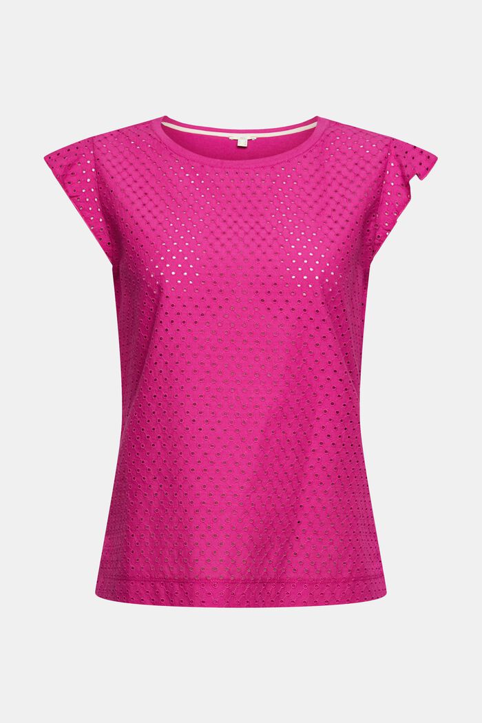 Camiseta con bordado calado, algodón ecológico, PINK FUCHSIA, overview