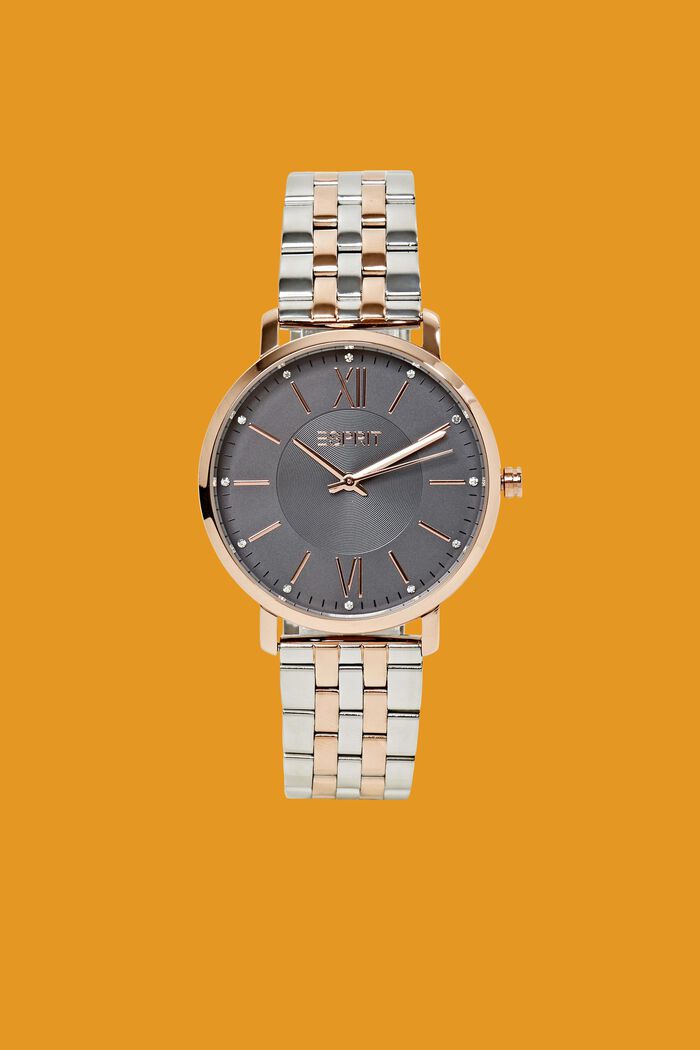 Reloj de acero inoxidable con pulsera de piel, ROSEGOLD, detail image number 0