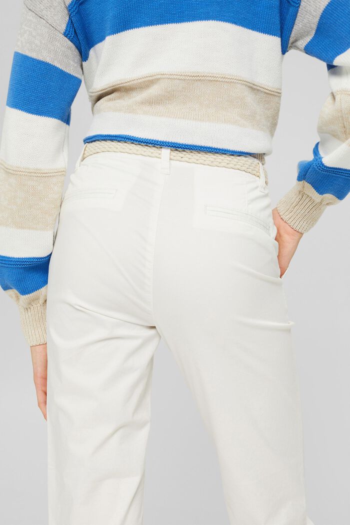 Pantalones chinos con cinturón trenzado, WHITE, detail image number 0