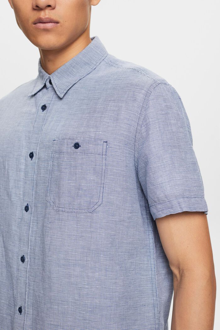 Camisa de manga corta en una mezcla de lino con diseño de pata de gallo, BLUE, detail image number 2
