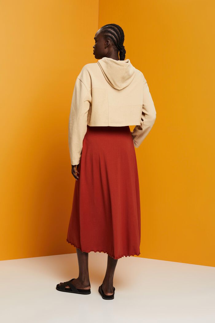 Falda midi en tejido jersey, algodón sostenible, TERRACOTTA, detail image number 3