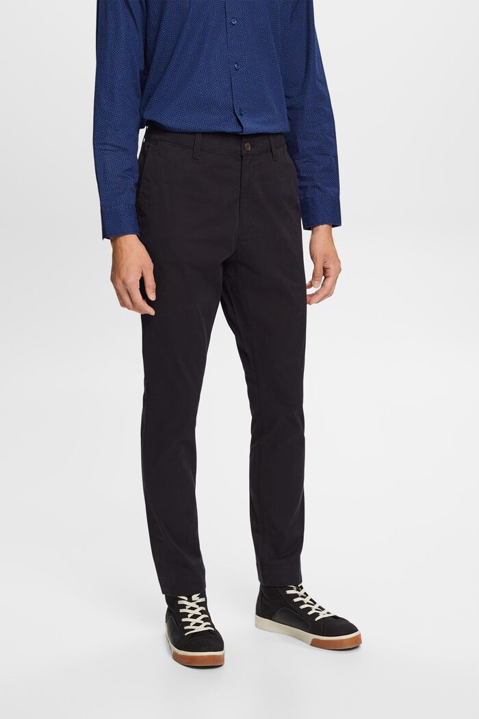 Pantalón chino ajustado en sarga de algodón, BLACK, detail image number 0