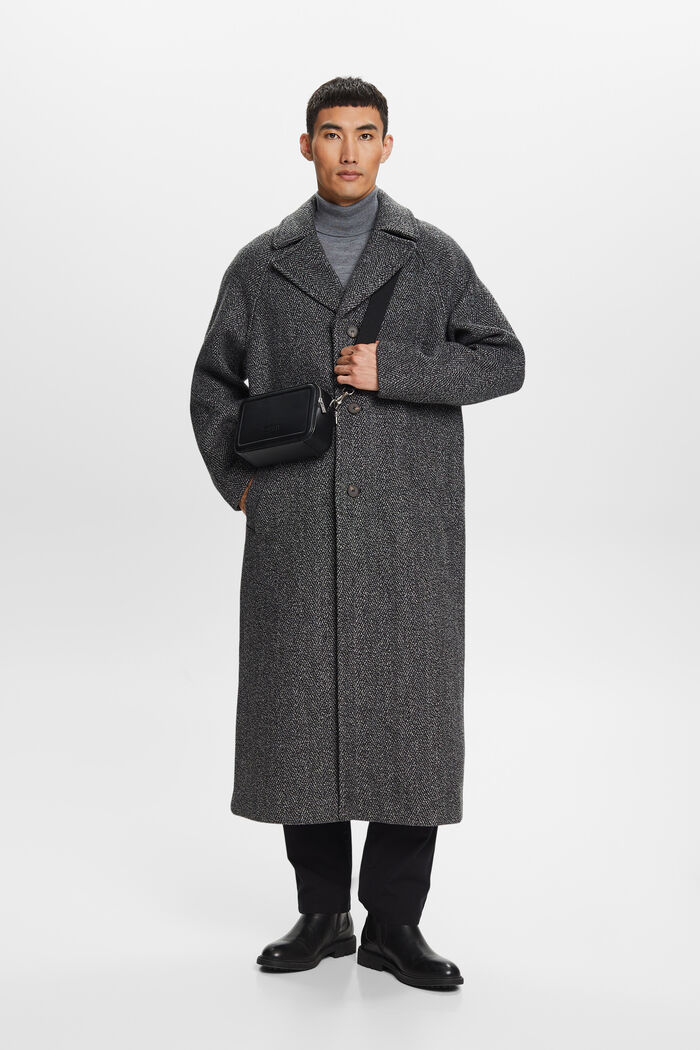 Abrigo en mezcla de lana con diseño de espiga, BLACK, detail image number 4