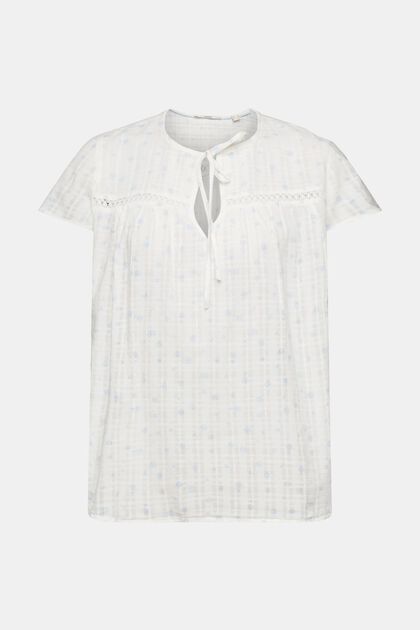 Blusa de manga corta de algodón con estampado allover, OFF WHITE, overview