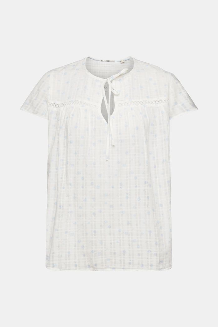 Blusa de manga corta de algodón con estampado allover, OFF WHITE, detail image number 6