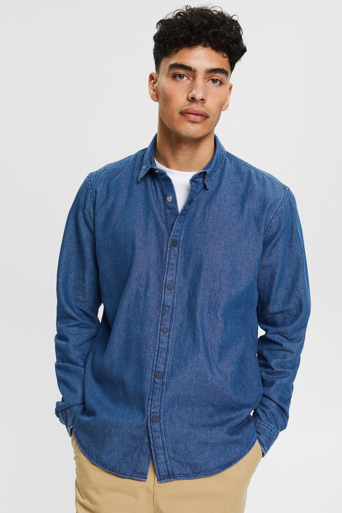 Camisa vaquera en 100 % algodón, BLUE MEDIUM WASHED, detail image number 0