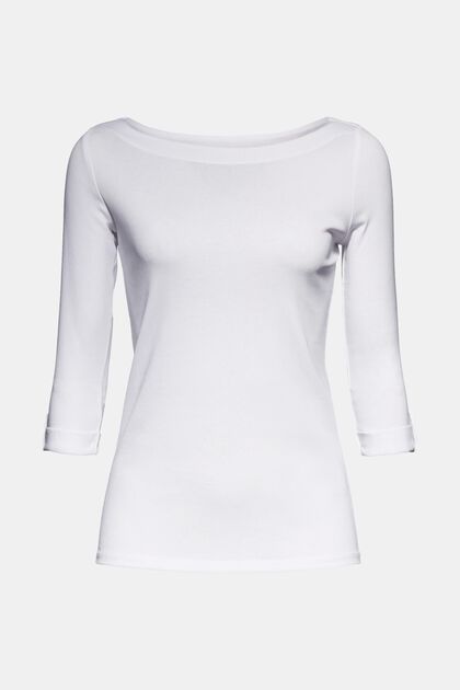Camiseta de algodón ecológico con mangas de tres cuartos, WHITE, overview