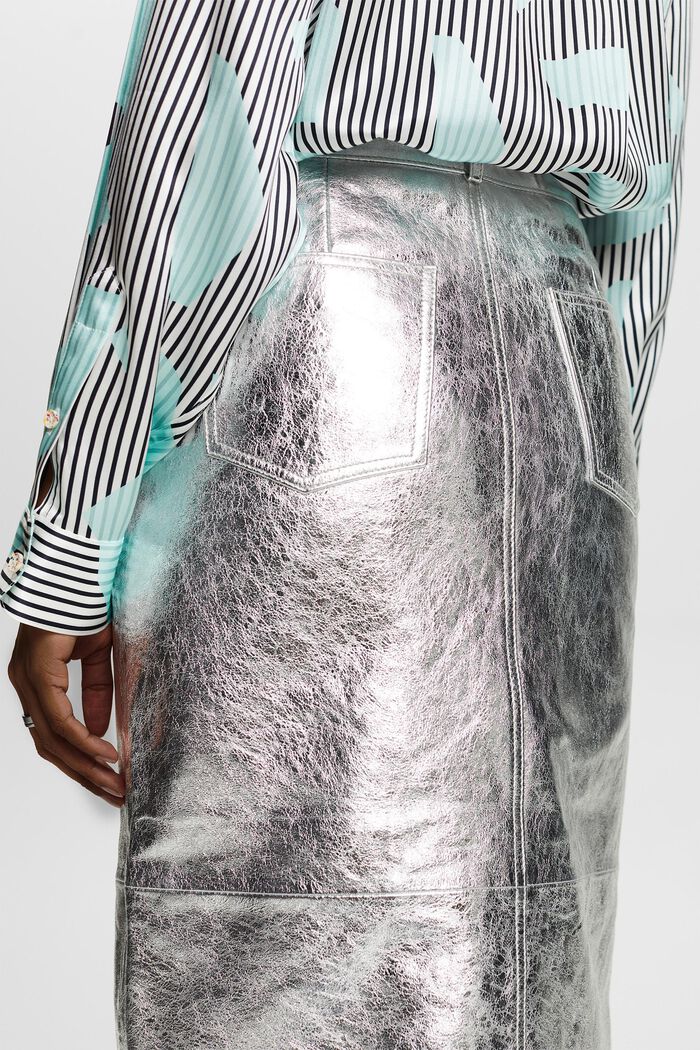 Falda revestida de cuero metalizada, SILVER, detail image number 3
