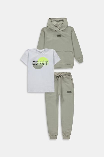 Conjunto combinado: Sudadera de capucha, camiseta y pantalones deportivos, DUSTY GREEN, overview