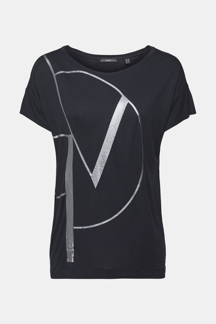 Camiseta con estampado metalizado, LENZING™ ECOVERO™, BLACK, detail image number 2