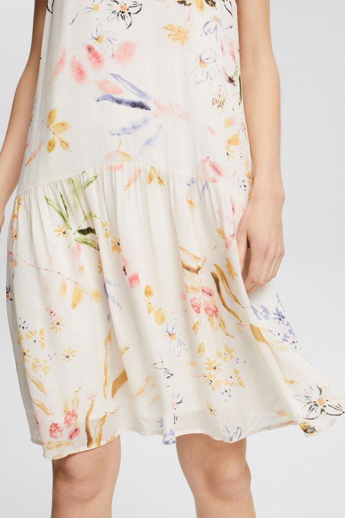 Vestido de gasa con estampado floral, LENZING™ ECOVERO™, OFF WHITE, detail image number 3