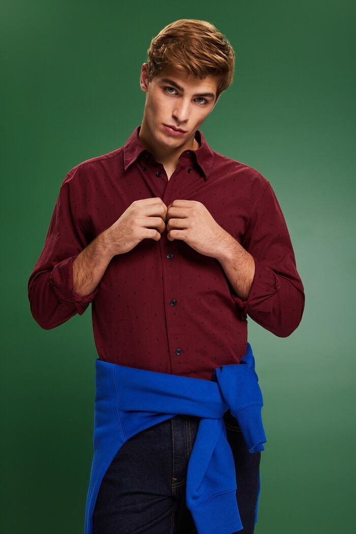 Camiseta de corte ajustado en algodón bordado, GARNET RED, detail image number 4