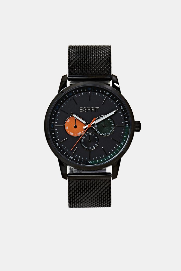 Reloj con correa de malla de acero inoxidable, BLACK, detail image number 0