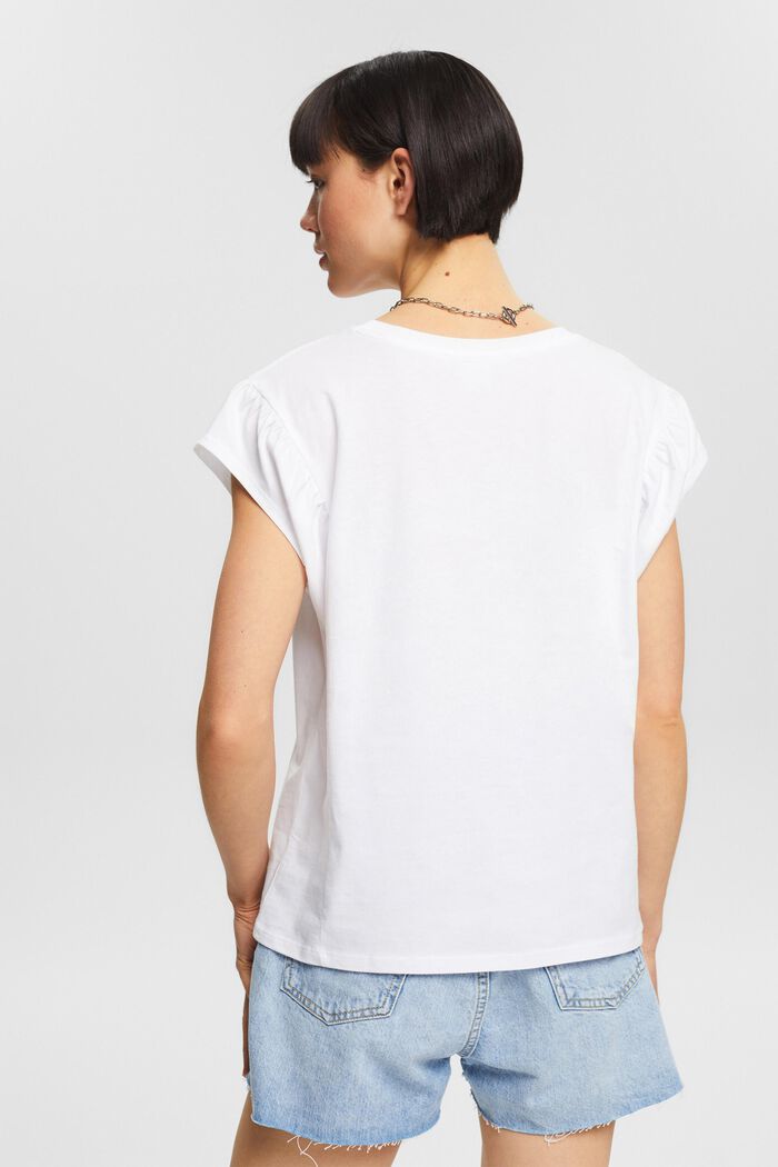 Camiseta con hombros fruncidos, WHITE, detail image number 3