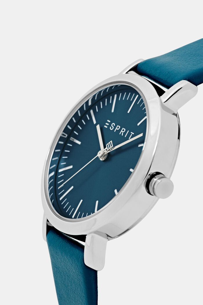 Reloj de acero inoxidable con pulsera de cuero, BLUE, detail image number 1