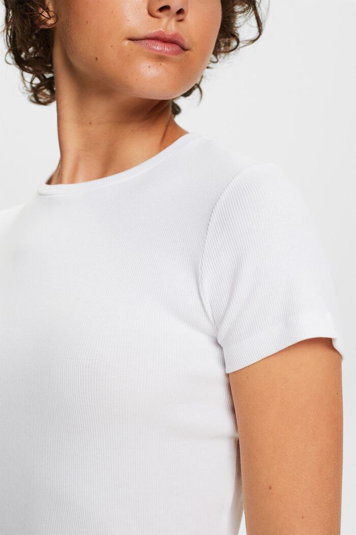 Camiseta de cuello ceñido en jersey de algodón, WHITE, detail image number 2