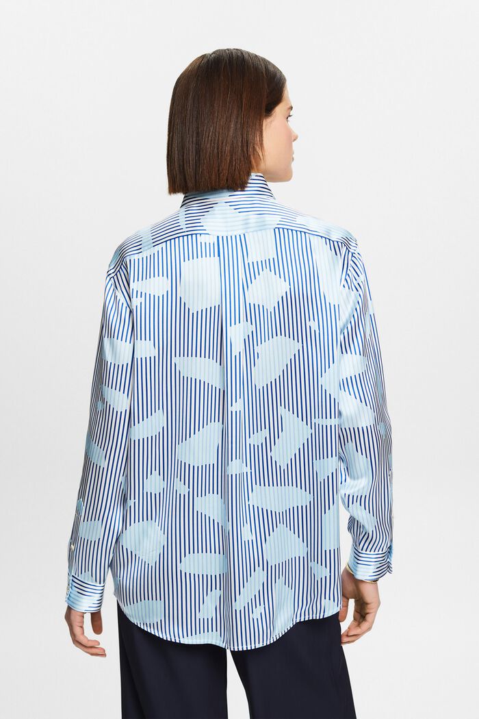 Camisa de seda estampada sin botones en el cuello, BRIGHT BLUE, detail image number 2