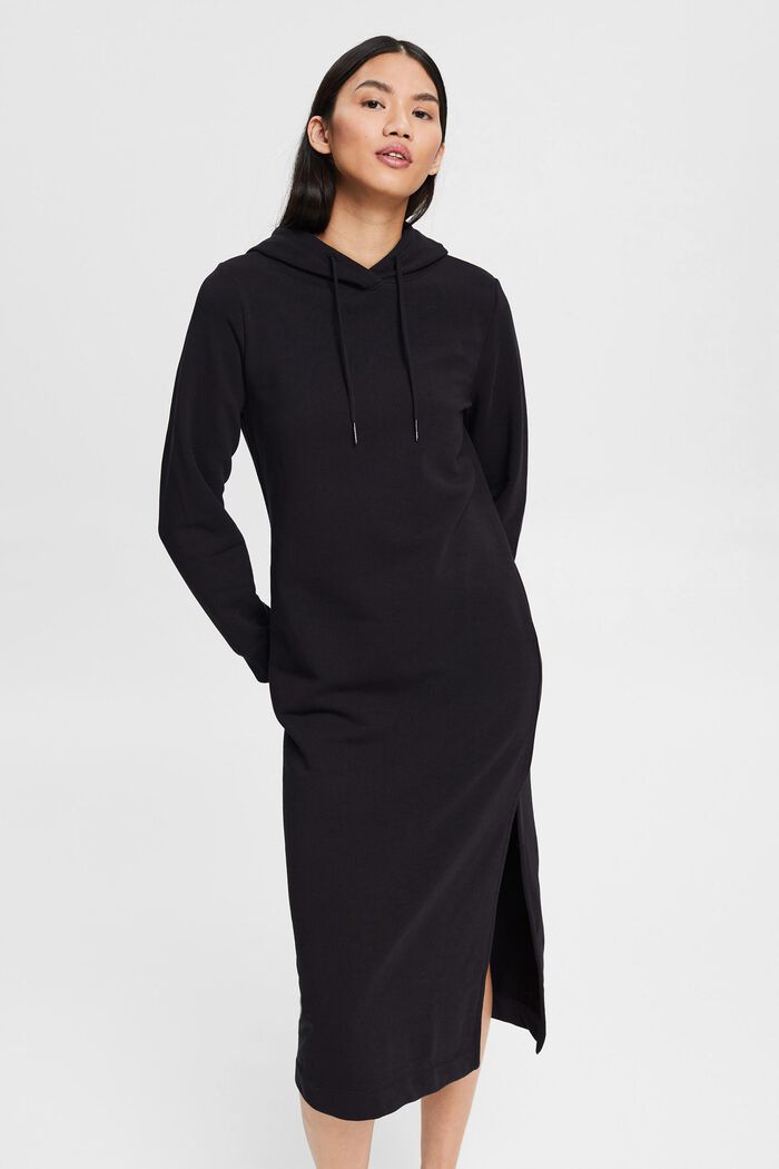 Reciclado: vestido de felpa con capucha, BLACK, detail image number 0