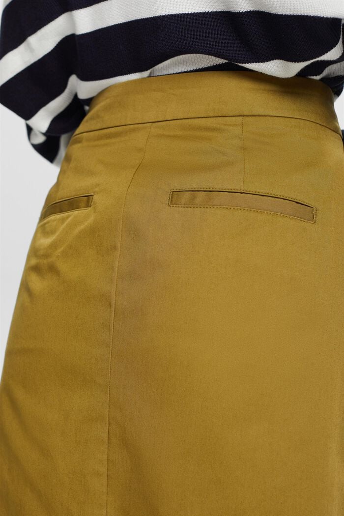 Falda hasta la rodilla con cinturón, 100 % algodón, OLIVE, detail image number 4