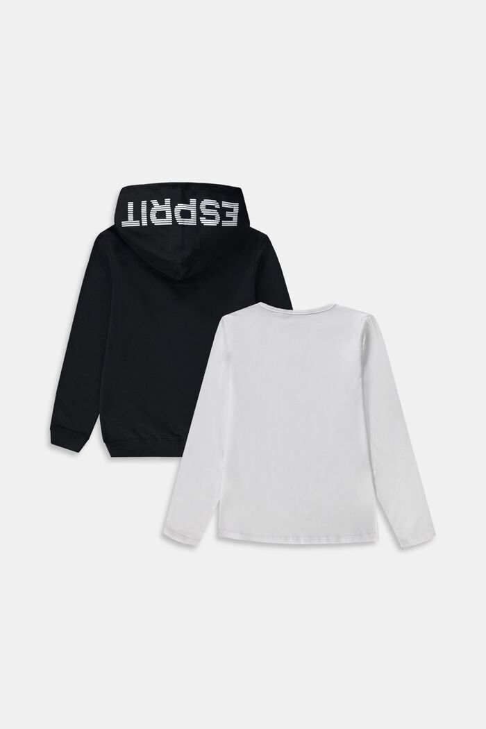 Conjunto combinado: Sudadera con capucha y cremallera y camiseta de manga larga, BLACK, detail image number 1