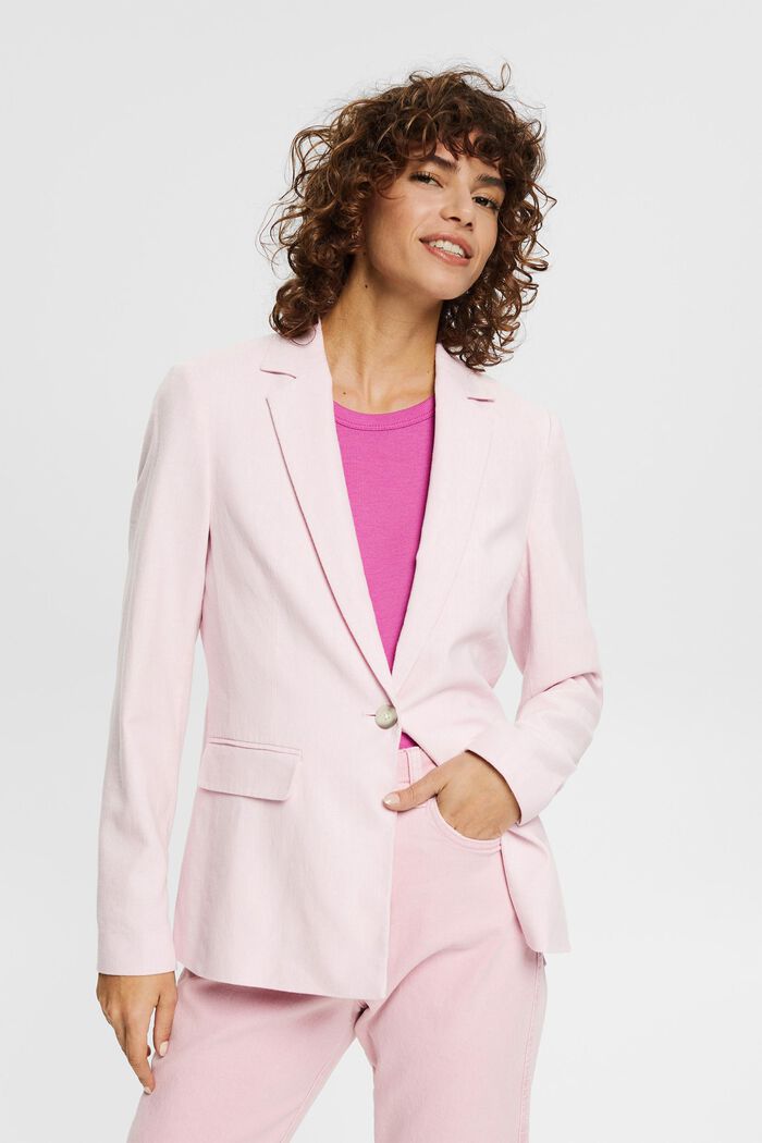 Con lino: blazer con raya diplomática, PINK, detail image number 0