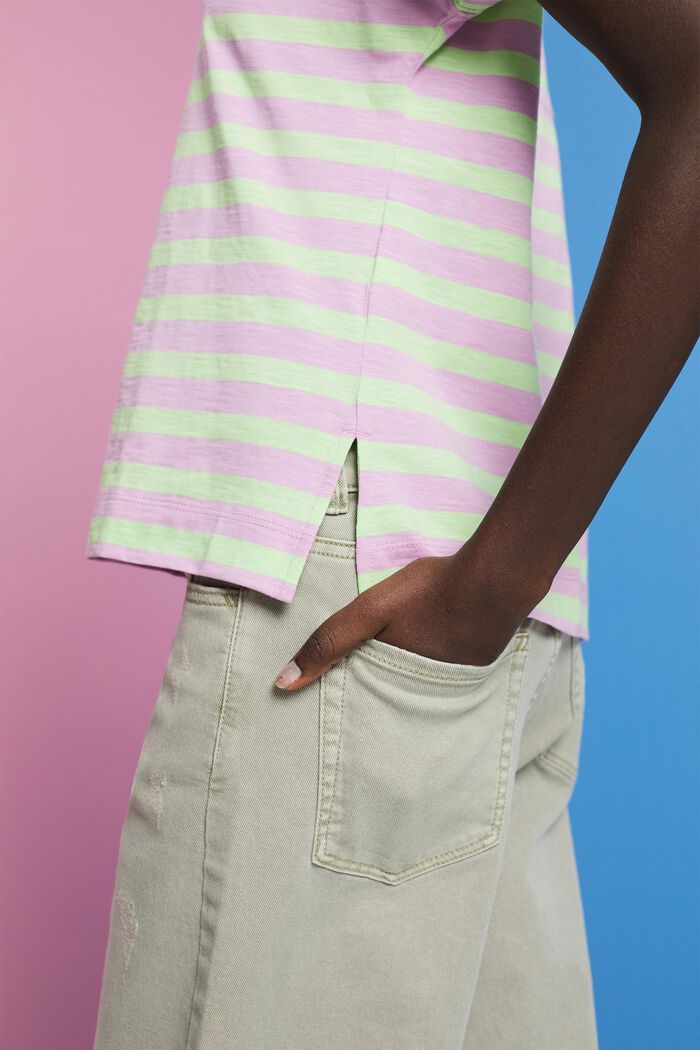 Camiseta de algodón de rayas con cuello en pico, CITRUS GREEN, detail image number 4