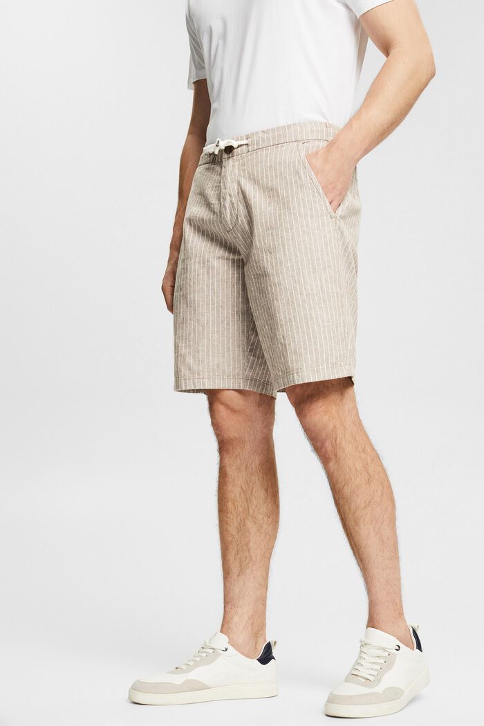 Con lino: pantalones cortos con raya diplomática, BEIGE, detail image number 0