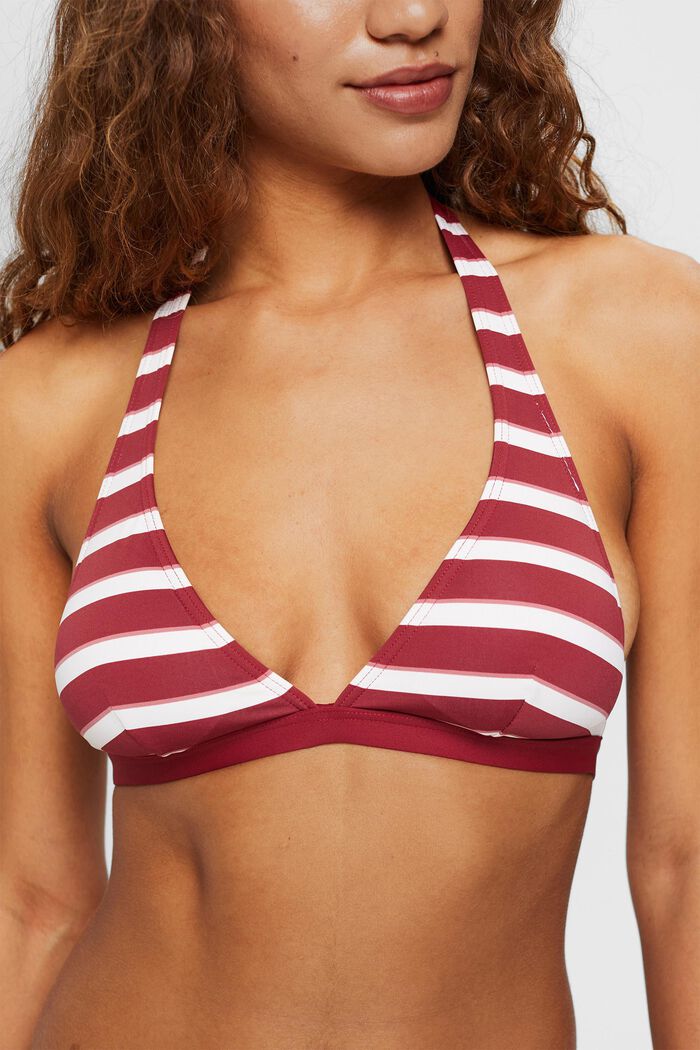 Top de bikini con relleno y tirantes al cuello, DARK RED, detail image number 1