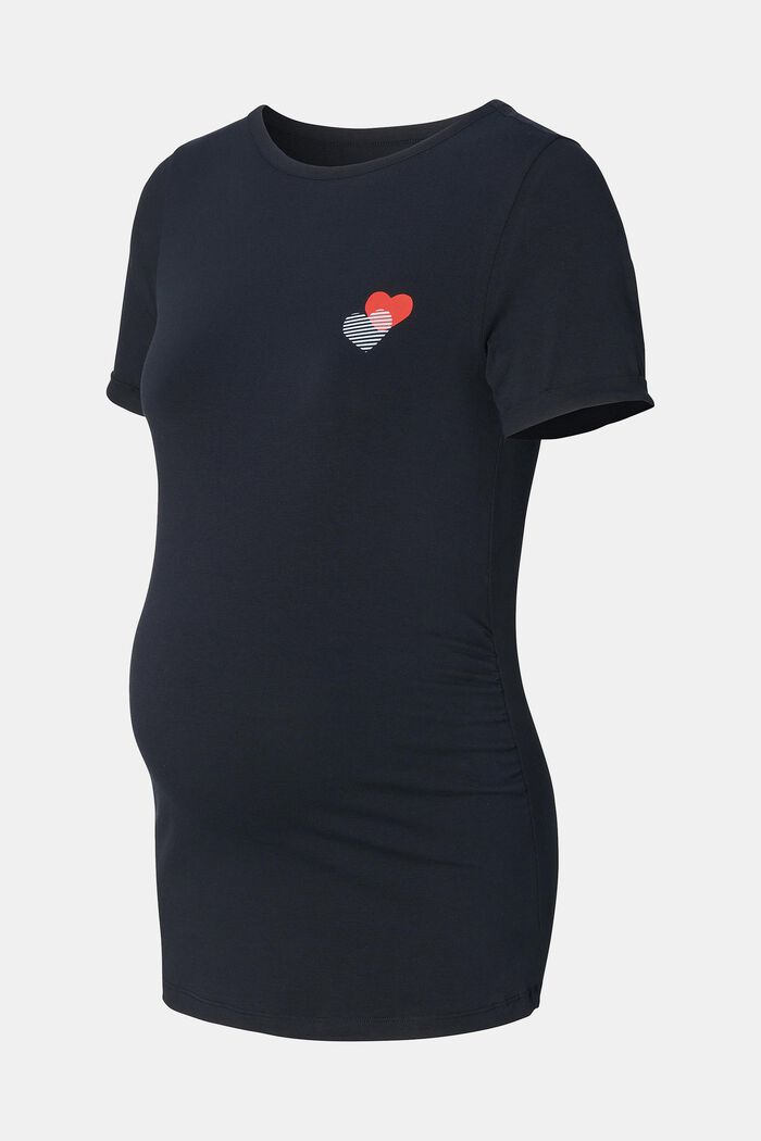Camiseta con corazón estampado en el pecho, NIGHT SKY BLUE, detail image number 4