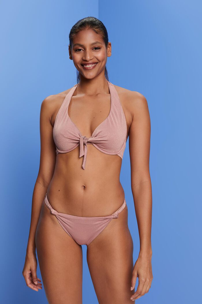 Reciclado: top de bikini brillante con aros y cuello halter, CINNAMON, detail image number 0