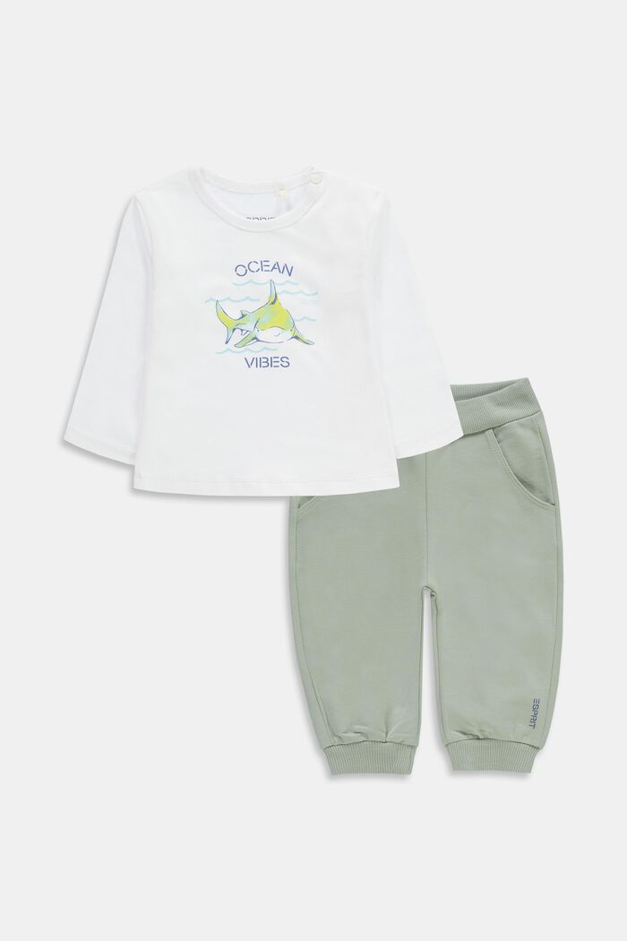 Conjunto: camiseta de manga larga y pantalón jogging, WHITE, detail image number 0