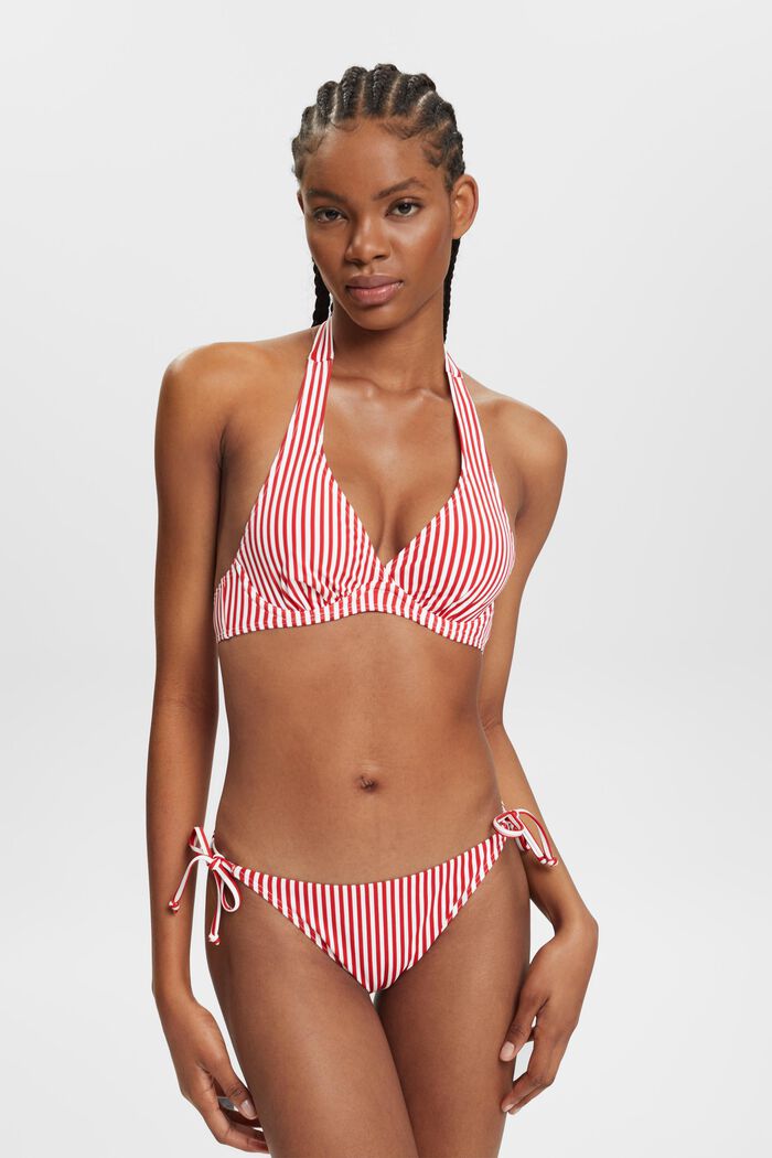 Braguita de bikini a rayas con lazada a los lados, DARK RED, detail image number 0