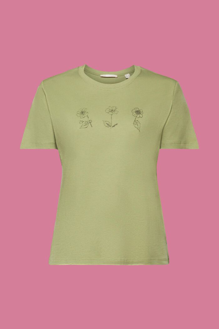 Camiseta de algodón con estampado de flores, PISTACHIO GREEN, detail image number 6