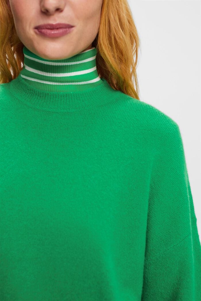 Jersey de cuello redondo en mezcla de lana, GREEN, detail image number 1