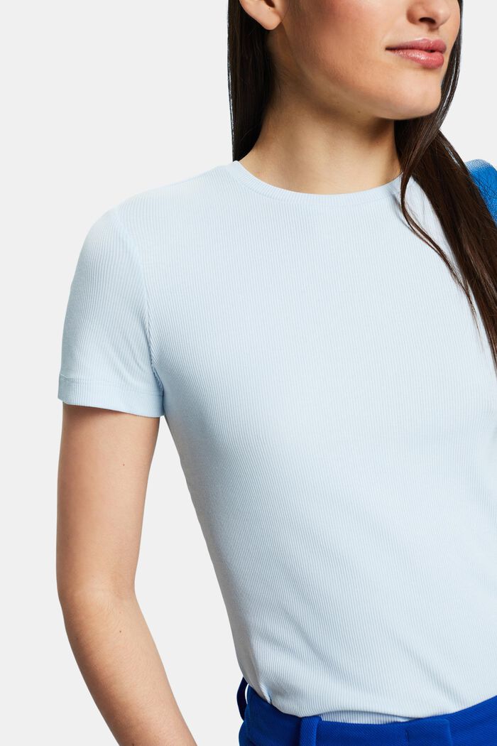 Camiseta de cuello ceñido en jersey de algodón, PASTEL BLUE, detail image number 2