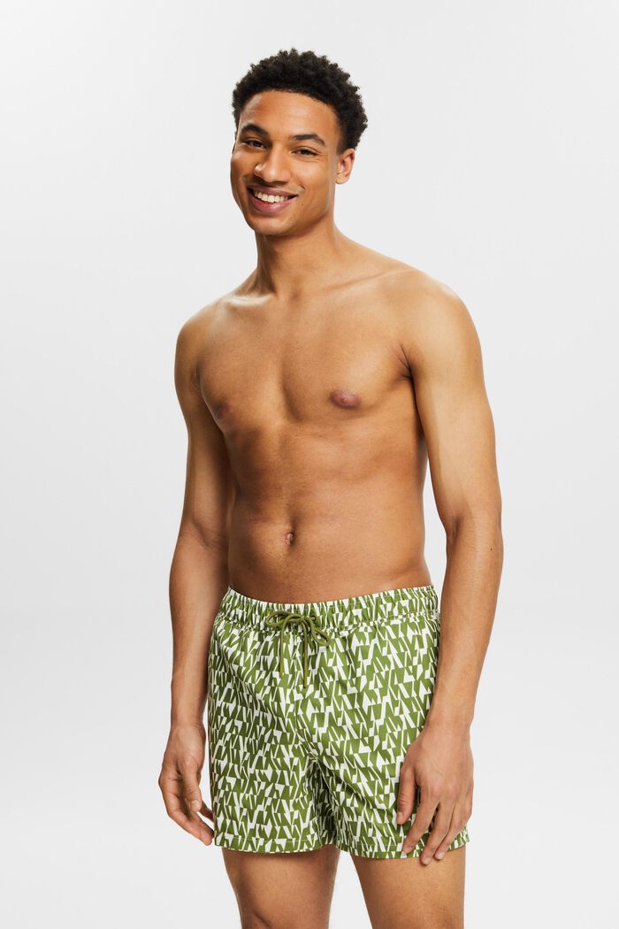 Bañador tipo shorts estampado, LEAF GREEN, detail image number 0