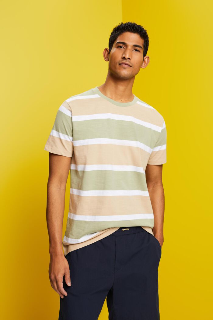 Camiseta de punto a rayas, 100% algodón, SAND, detail image number 0